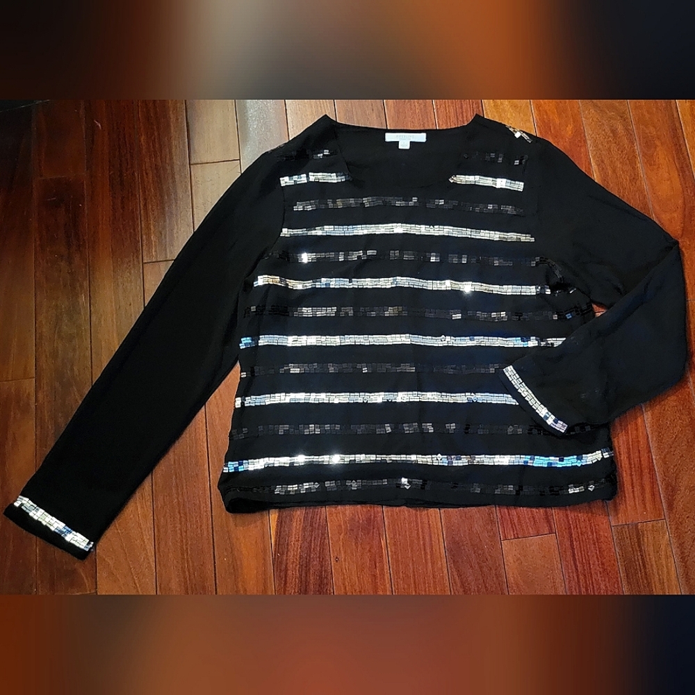 Piperlime polysilk sequin stripe blouse